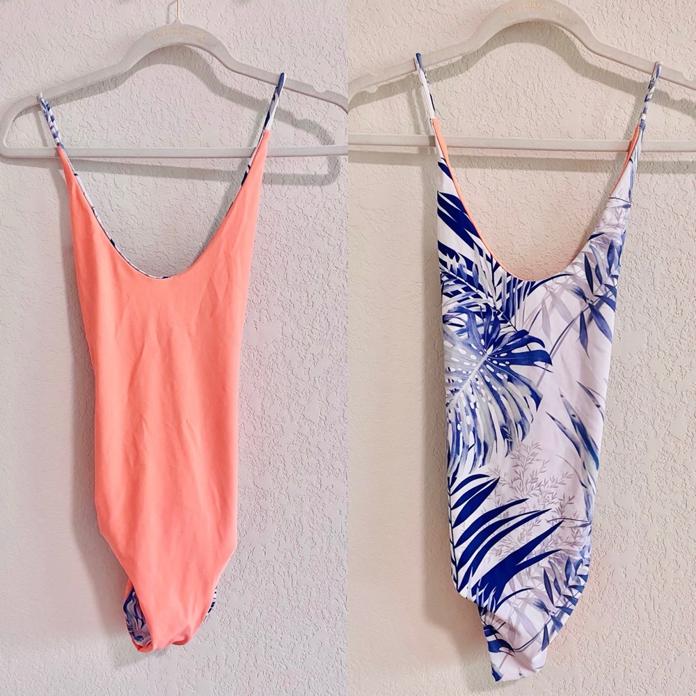 NWOT Tropical Blue & Coral Reversible One Piece Swimsuit